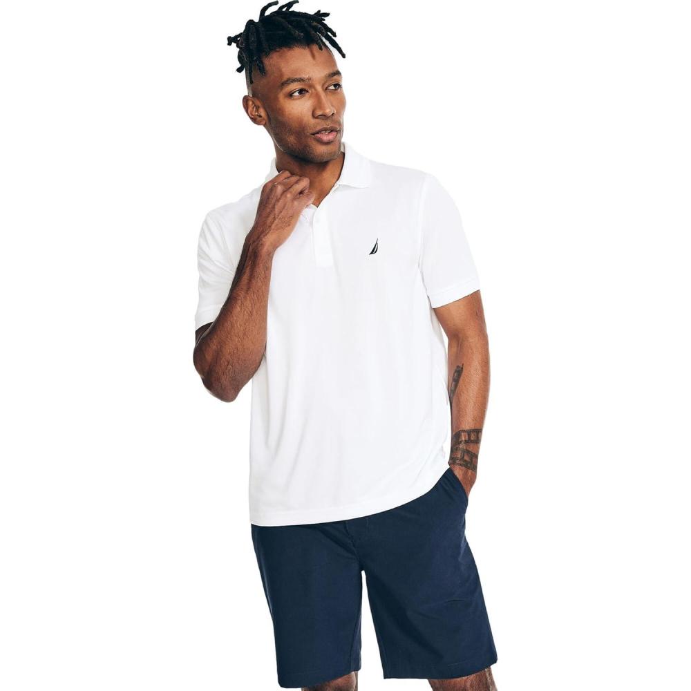 imageNautica Mens Classic Short Sleeve Solid Performance Deck Polo ShirtNavtech Performance White