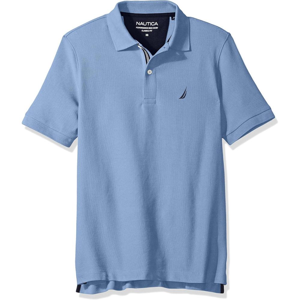imageNautica Mens Classic Short Sleeve Solid Performance Deck Polo ShirtRiviera Blue