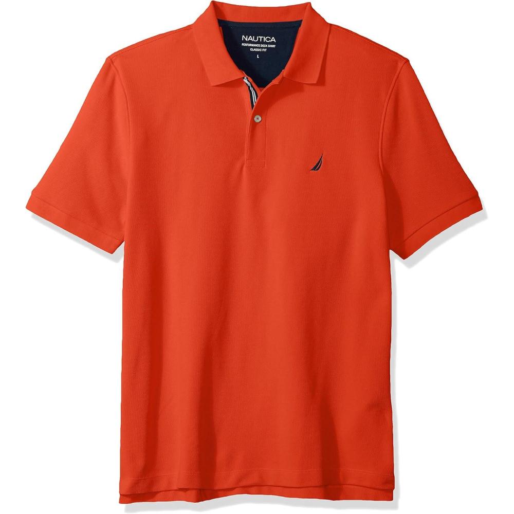 imageNautica Mens Classic Short Sleeve Solid Performance Deck Polo ShirtSpicy Orange