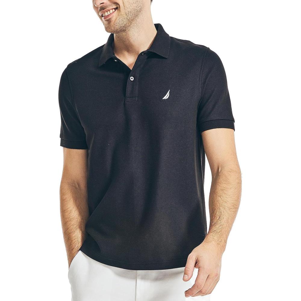 imageNautica Mens Classic Short Sleeve Solid Performance Deck Polo ShirtTrue Black