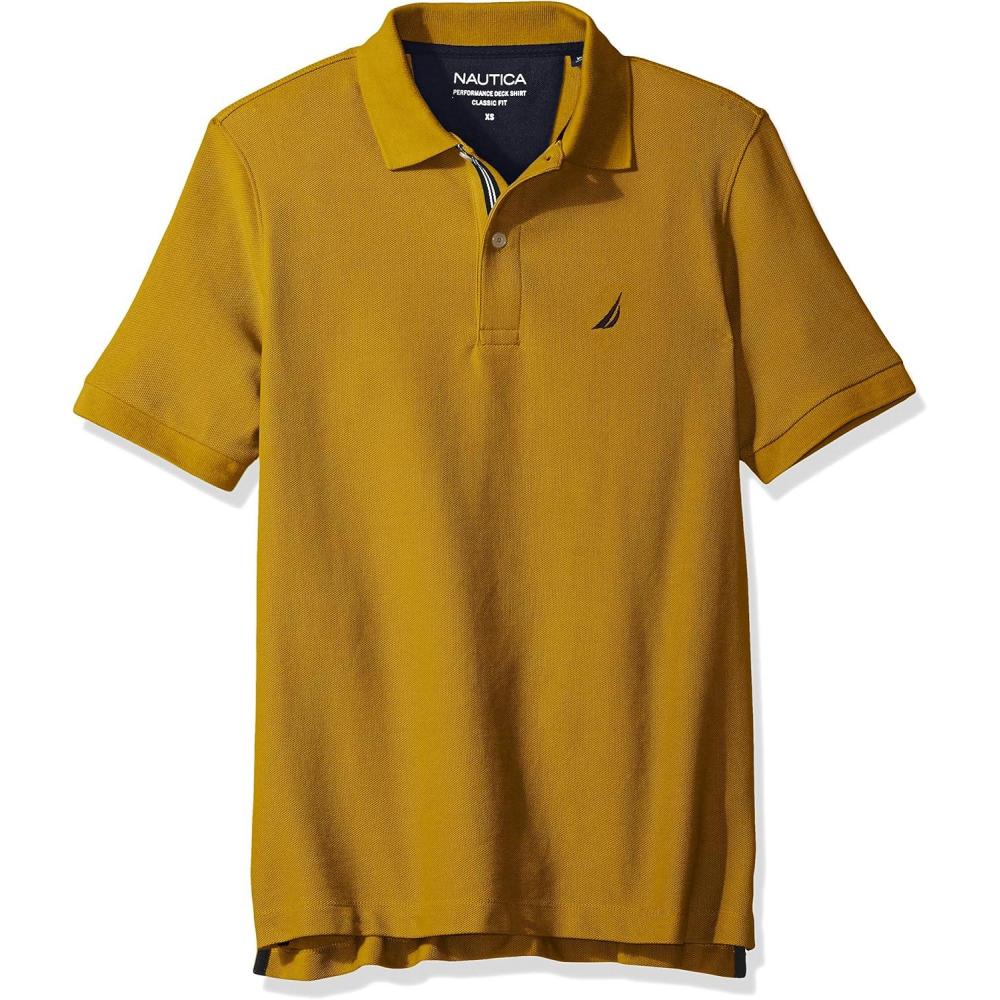 imageNautica Mens Classic Short Sleeve Solid Performance Deck Polo ShirtYellowGold