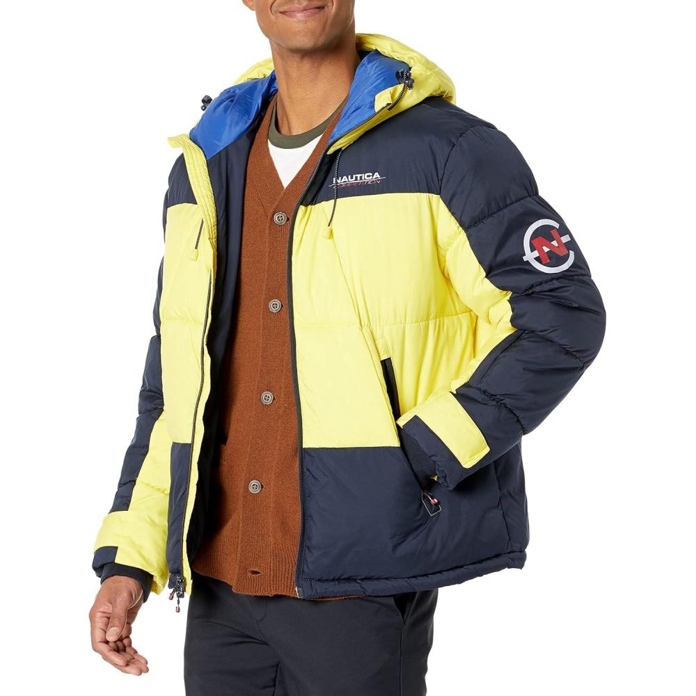 imageNautica Mens Competition Sustainably Crafted Tempasphere Colorblock ParkaBlazing Yellow