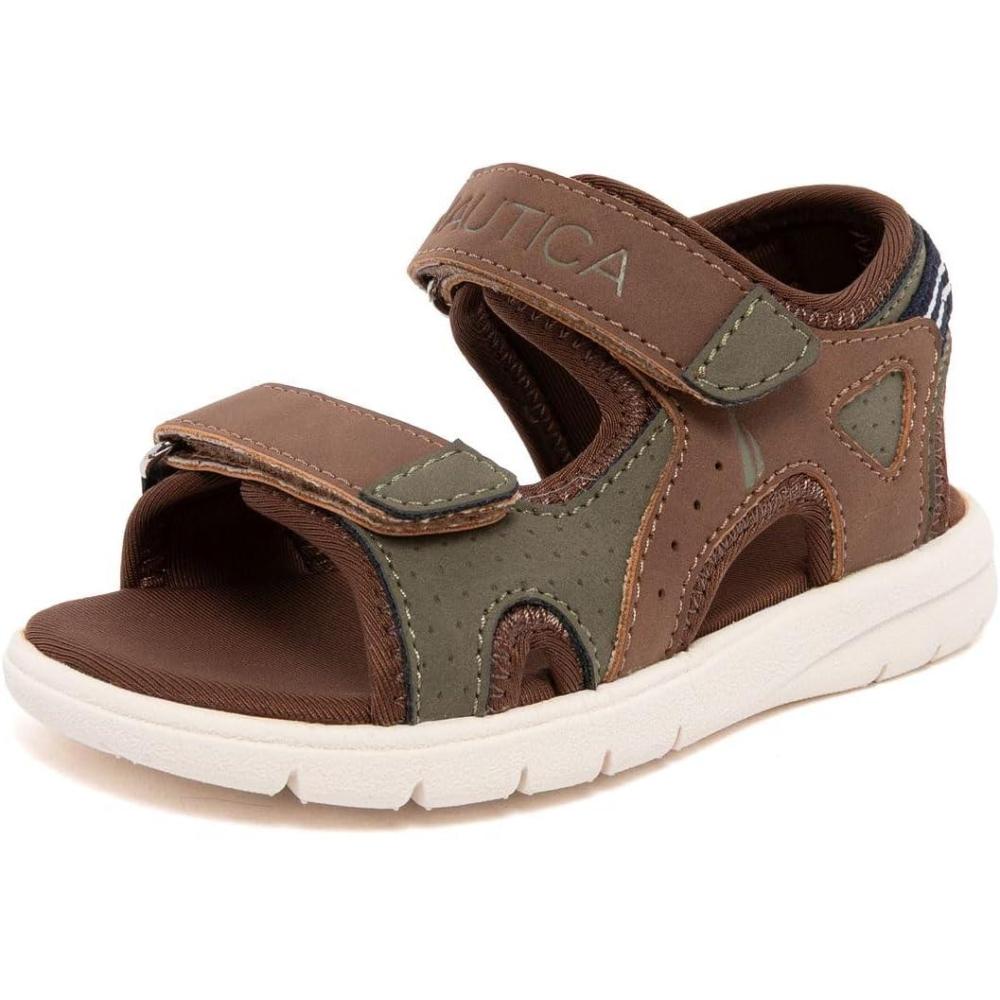 imageNautica Toddler Boys Sport Sandals Lightweight Athletic OpenToe Summer Shoes with Dual Adjustable Hook and Loop Straps for Outdoor Play Beach and WaterBrown Olive Jupiter