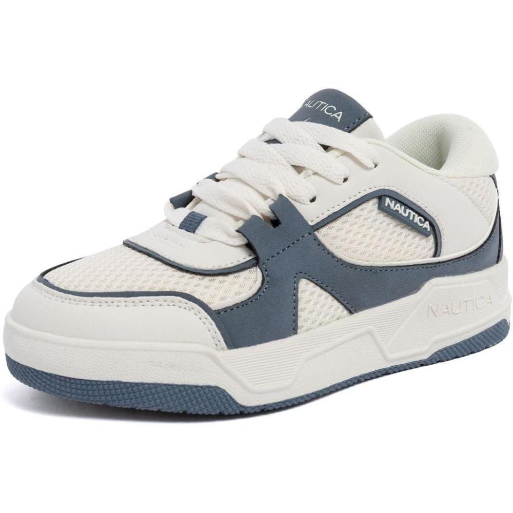imageNautica Youth Athletic Sneakers Comfortable LaceUp Tennis Shoes for Boys and Girls Durable Casual Sport Footwear for School Gym and Daily WearOff White Blue