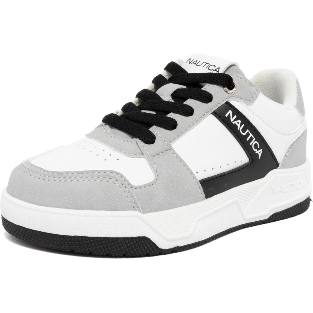 imageNautica Youth Athletic Sneakers Comfortable LaceUp Tennis Shoes for Boys and Girls Durable Casual Sport Footwear for School Gym and Daily WearWhite Black Grey