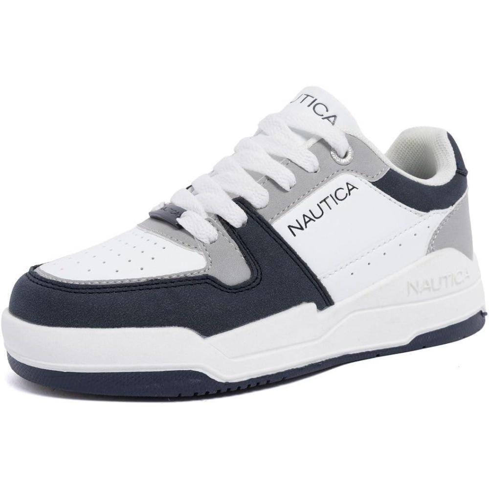 imageNautica Youth Athletic Sneakers Comfortable LaceUp Tennis Shoes for Boys and Girls Durable Casual Sport Footwear for School Gym and Daily WearWhite Navy Greyharrold