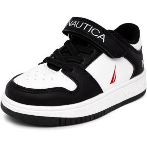 Nautica Kids Adjustable Strap Shoes | Comfortable Casual Sneakers for Boys and Girls, Toddlers & Little Kids(Black  White  Red)