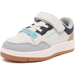 Nautica Kids Adjustable Strap Shoes | Comfortable Casual Sneakers for Boys and Girls, Toddlers & Little Kids(Bone Block-seaspray)