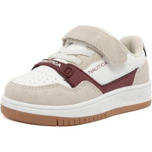 Nautica Kids Adjustable Strap Shoes | Comfortable Casual Sneakers for Boys and Girls, Toddlers & Little Kids(Burgundy White-seaspray)