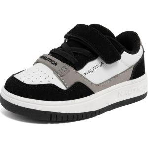 Nautica Kids Adjustable Strap Shoes | Comfortable Casual Sneakers for Boys and Girls, Toddlers & Little Kids(White Black Black-seaspray)