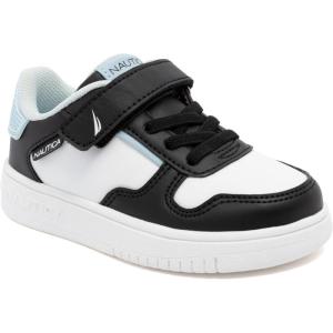 Nautica Kids Adjustable Strap Shoes | Comfortable Casual Sneakers for Boys and Girls, Toddlers & Little Kids(White Black Blue)