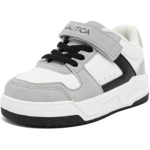 Nautica Kids Adjustable Strap Shoes | Comfortable Casual Sneakers for Boys and Girls, Toddlers & Little Kids(White Black Grey)