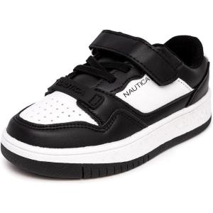 Nautica Kids Adjustable Strap Shoes | Comfortable Casual Sneakers for Boys and Girls, Toddlers & Little Kids(White Black-seaspray)