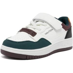 Nautica Kids Adjustable Strap Shoes | Comfortable Casual Sneakers for Boys and Girls, Toddlers & Little Kids(White Green Burgundy-seaspray)