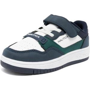 Nautica Kids Adjustable Strap Shoes | Comfortable Casual Sneakers for Boys and Girls, Toddlers & Little Kids(White Green Navy-seaspray)