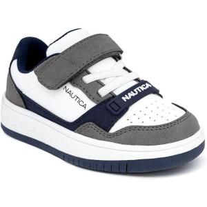 Nautica Kids Adjustable Strap Shoes | Comfortable Casual Sneakers for Boys and Girls, Toddlers & Little Kids(White Grey Navy-seaspray)