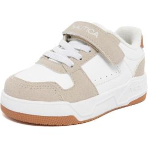 Nautica Kids Adjustable Strap Shoes | Comfortable Casual Sneakers for Boys and Girls, Toddlers & Little Kids(White Taupe Tan)