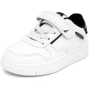 Nautica Kids Adjustable Strap Shoes | Comfortable Casual Sneakers for Boys and Girls, Toddlers & Little Kids(White/Black-almiana)