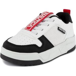 Nautica Kids Boys Casual Lace-Up Fashion Sneakers Oxford Comfortable Walking Shoe (Big Kid – Little Kid – Toddler)(White Black Red)