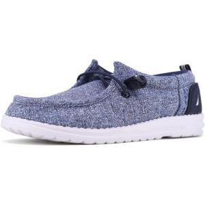 Nautica Kids Boys Youth Comfort Loafers, Lace-Up Boat Shoe, Lightweight Casual Stretch Sneaker-Little Kid/Big Kid Rushford(Denim Tweed)