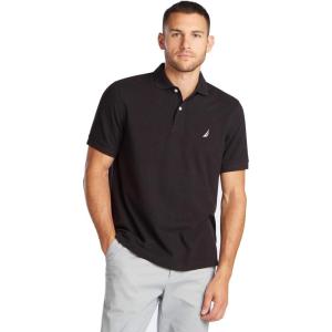 Nautica Men’s Classic Short Sleeve Solid Performance Deck Polo Shirt(Basic Black.)
