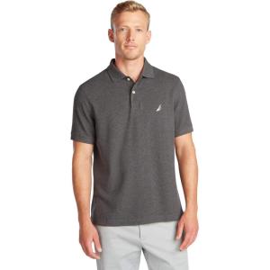 Nautica Men’s Classic Short Sleeve Solid Performance Deck Polo Shirt(Charcoal Heather (Basic Polo))