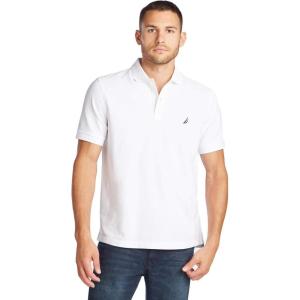 Nautica Men’s Classic Short Sleeve Solid Performance Deck Polo Shirt(White (Basic Polo))