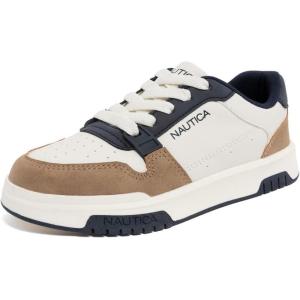 Nautica Youth Athletic Sneakers – Comfortable Lace-Up Tennis Shoes for Boys and Girls, Durable Casual Sport Footwear for School, Gym and Daily Wear(Bone Navy Tan-gavie)