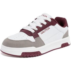 Nautica Youth Athletic Sneakers – Comfortable Lace-Up Tennis Shoes for Boys and Girls, Durable Casual Sport Footwear for School, Gym and Daily Wear(Burgundy Grey-gavie)