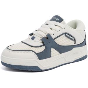 Nautica Youth Athletic Sneakers – Comfortable Lace-Up Tennis Shoes for Boys and Girls, Durable Casual Sport Footwear for School, Gym and Daily Wear(Off White Blue)