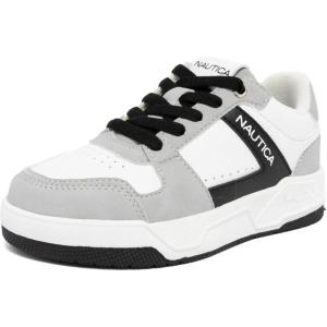 Nautica Youth Athletic Sneakers – Comfortable Lace-Up Tennis Shoes for Boys and Girls, Durable Casual Sport Footwear for School, Gym and Daily Wear(White Black Grey)