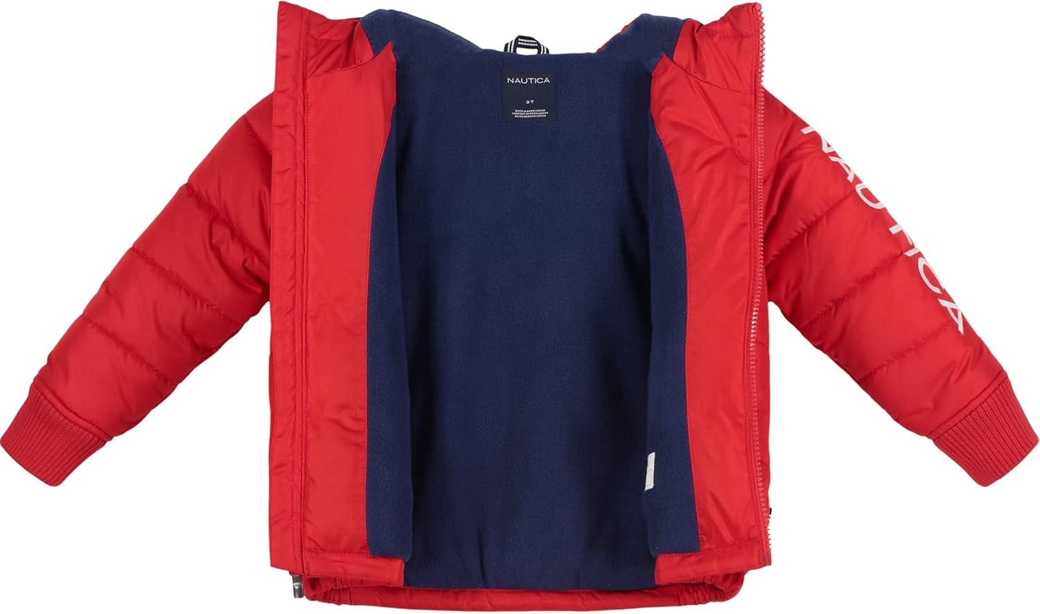 imageNautica Boys Heavyweight Hooded Bubble Jacket With Polar Fleece LiningCarmineNavy