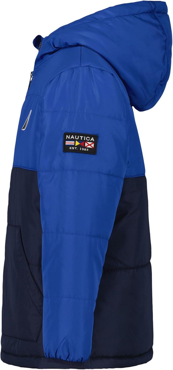 imageNautica Boys Heavyweight Hooded Bubble Jacket With Polar Fleece LiningColorblock Galaxy Blue