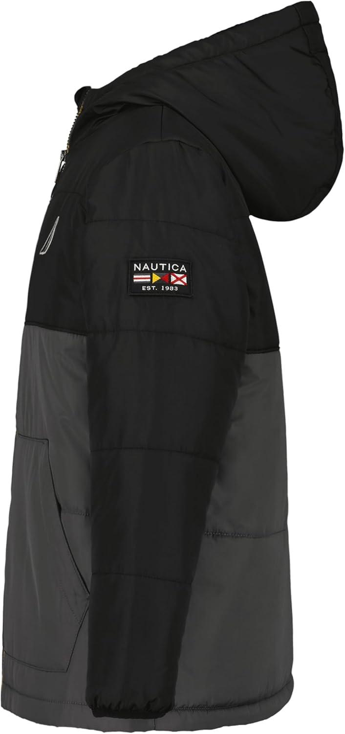 imageNautica Boys Heavyweight Hooded Bubble Jacket With Polar Fleece LiningColorblock True Black