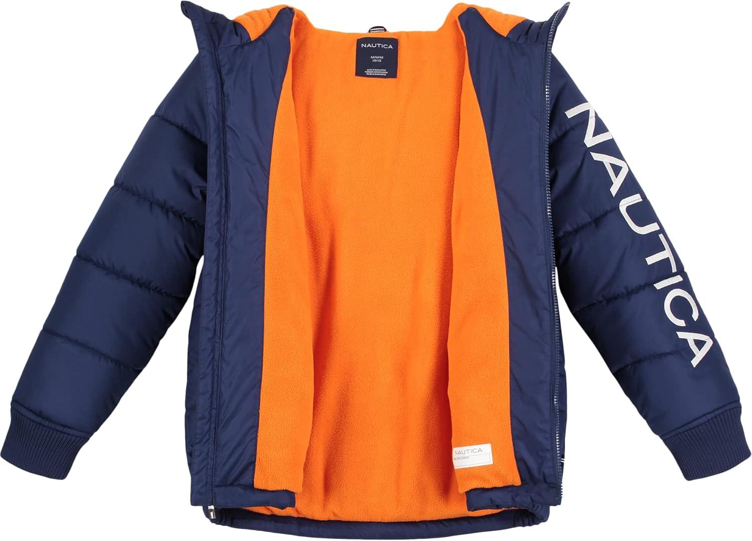 imageNautica Boys Heavyweight Hooded Bubble Jacket With Polar Fleece LiningJ NavyOrange
