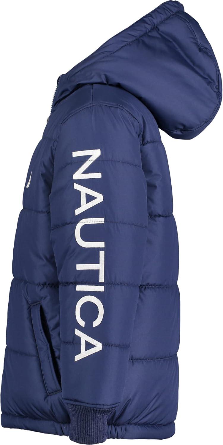 imageNautica Boys Heavyweight Hooded Bubble Jacket With Polar Fleece LiningJ NavyOrange