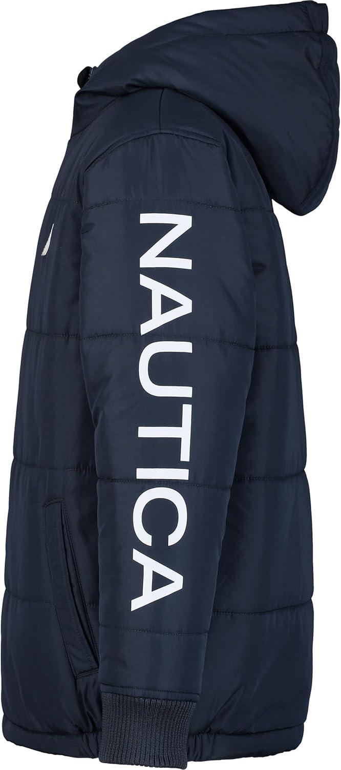 imageNautica Boys Heavyweight Hooded Bubble Jacket With Polar Fleece LiningNew Sport Navy