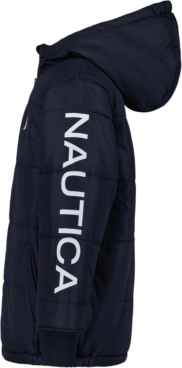 imageNautica Boys Heavyweight Hooded Bubble Jacket With Polar Fleece LiningSport NavyOrange