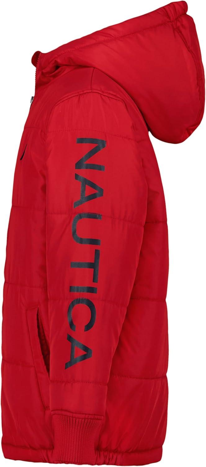 imageNautica Boys Heavyweight Hooded Bubble Jacket With Polar Fleece LiningTango RedNavy
