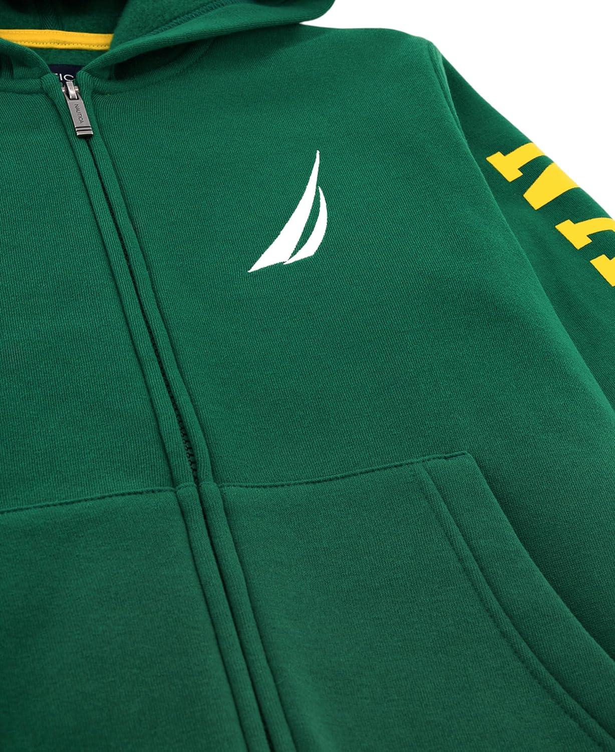 imageNautica Boys Long Sleeve Fleece Full Zip Hoodie Comfortable Relaxed FitJclass Evergreen