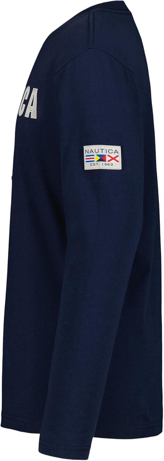 imageNautica Boys Long Sleeve Screen Print Graphic TShirtChain Stitch Navy Seas