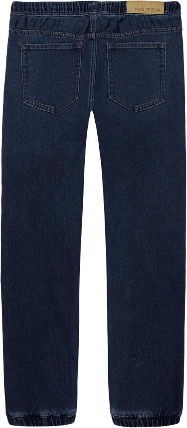 imageNautica Boys Pullon Stretch Denim JoggerStyle Jeans 5Pocket Style amp Drawstring ClosureDark Blue