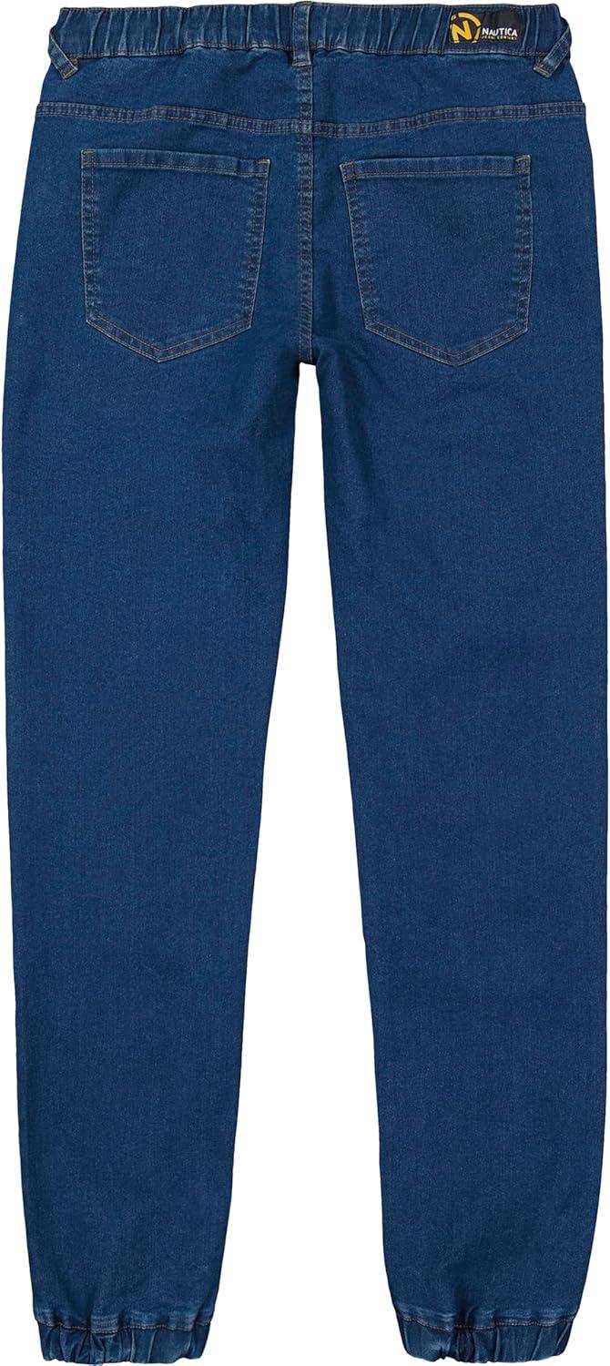 imageNautica Boys Pullon Stretch Denim JoggerStyle Jeans 5Pocket Style amp Drawstring ClosureLegacy Medium Blue