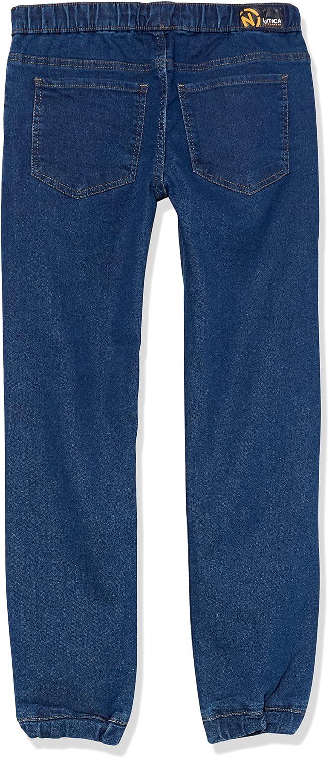 imageNautica Boys Pullon Stretch Denim JoggerStyle Jeans 5Pocket Style amp Drawstring ClosureLegacy Medium Blue