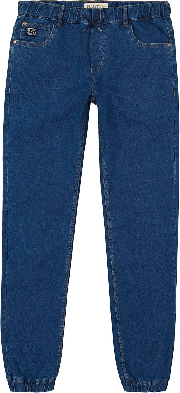 imageNautica Boys Pullon Stretch Denim JoggerStyle Jeans 5Pocket Style amp Drawstring ClosureLegacy Medium Blue