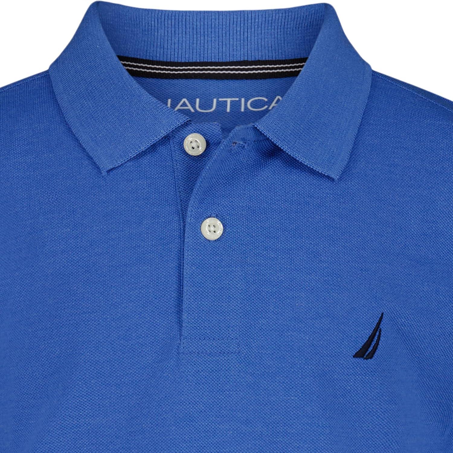 imageNautica Boys Short Sleeve Anchor Polo Button Closure Soft amp Comfortable Pique FabricClear Skies Heather