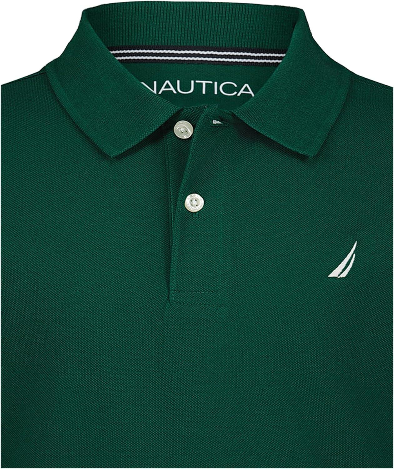 imageNautica Boys Short Sleeve Anchor Polo Button Closure Soft amp Comfortable Pique FabricEvergreen