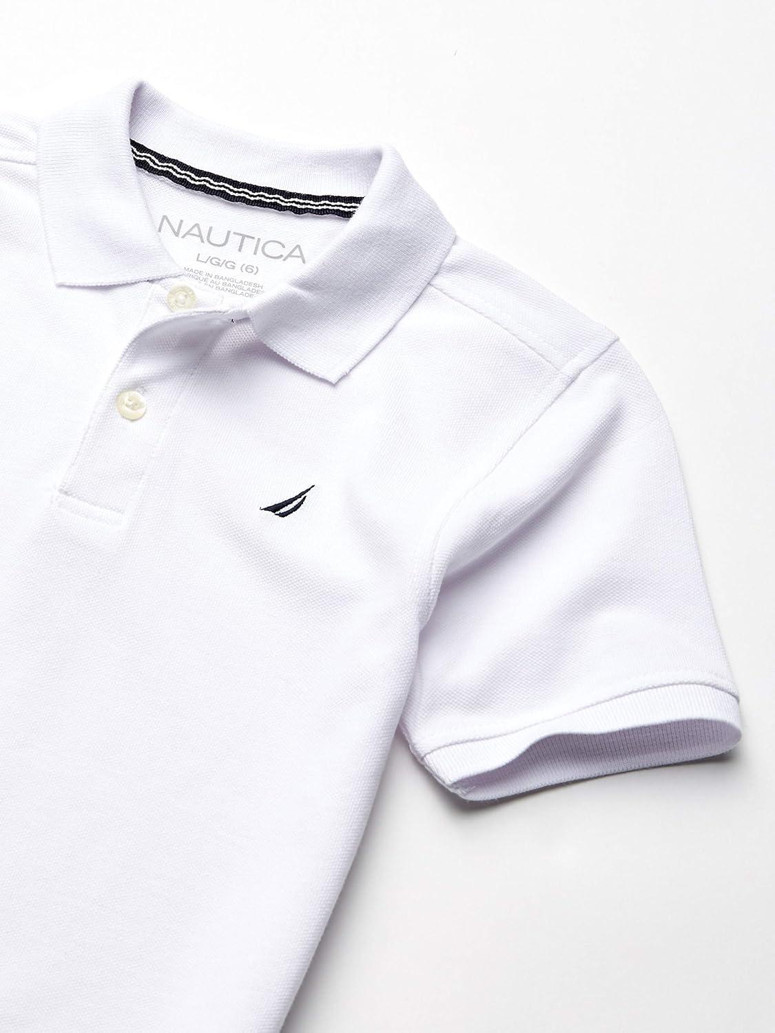 imageNautica Boys Short Sleeve Anchor Polo Button Closure Soft amp Comfortable Pique FabricLegacy White