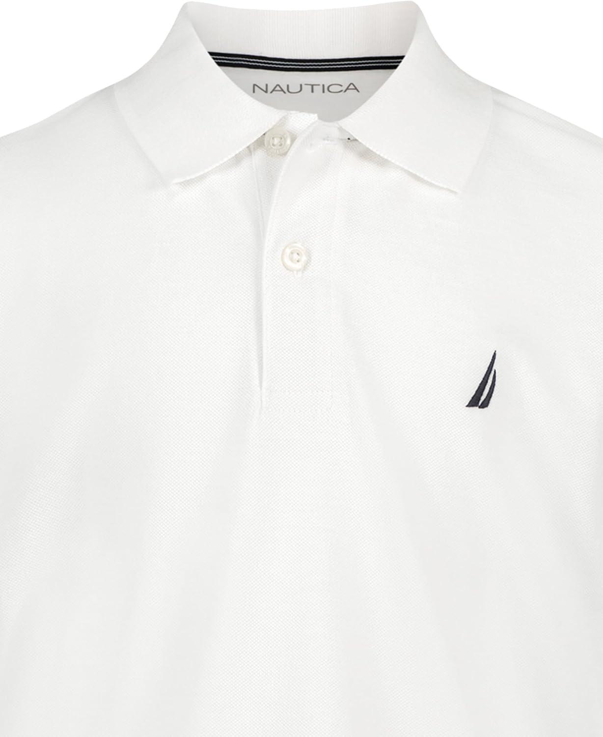 imageNautica Boys Short Sleeve Anchor Polo Button Closure Soft amp Comfortable Pique FabricWhite