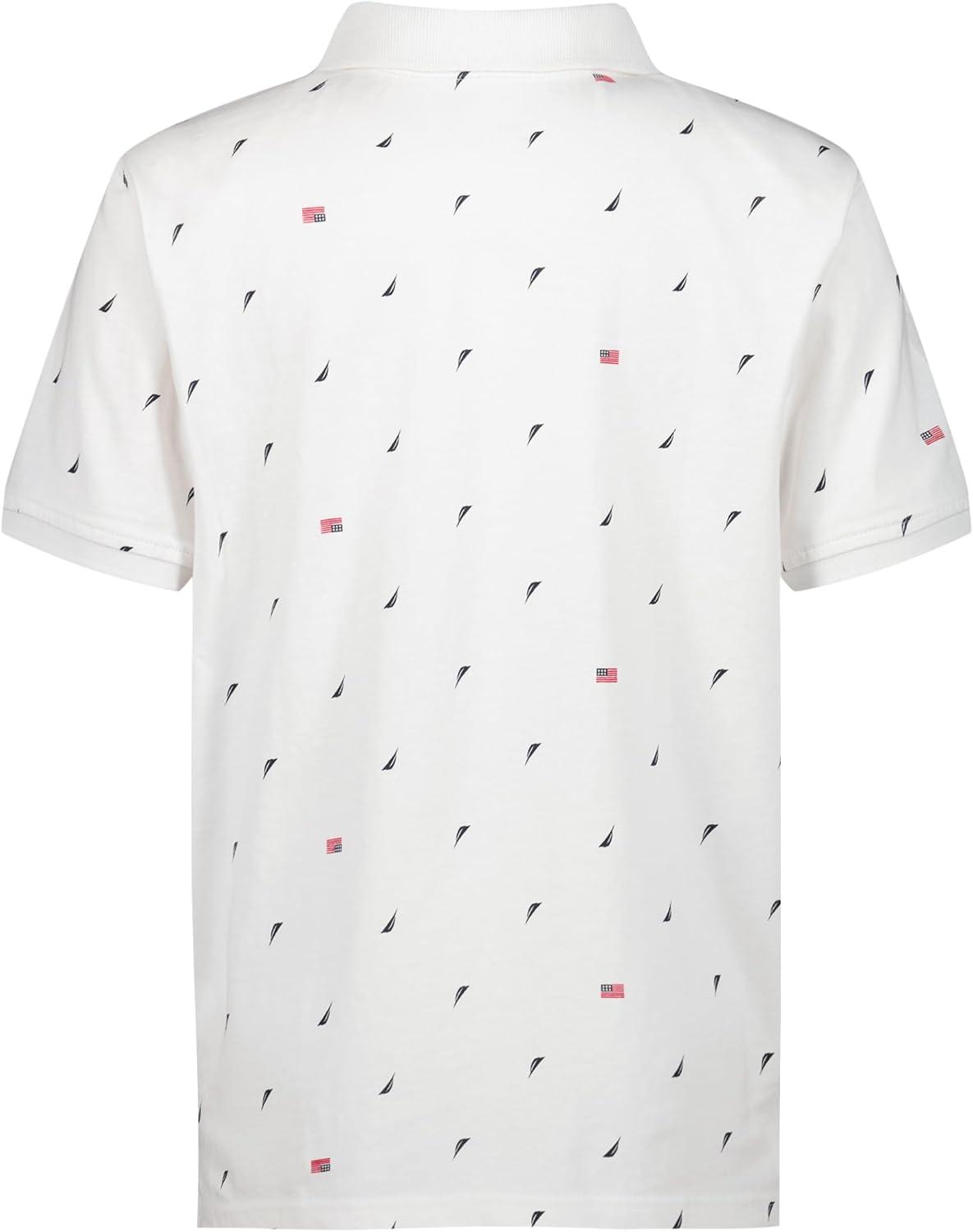 imageNautica Boys Short Sleeve Fashion Polo Button Closure Soft amp ComfortableAmericana Aop White